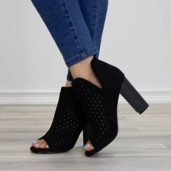 Perforated Block Heel Sandal Ankle Bootie - Picture 6 of 9